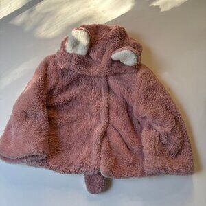 Pink Fuzzy Teddy Hooded Jacket with Ears Kids 3-4Y
